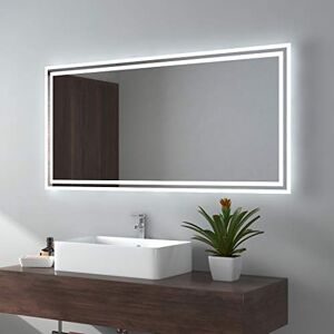 EMKE Specchio da bagno con illuminazione, 120 x 60 cm, specchio da bagno con interruttore a levetta + antiappannamento+2 colori della luce: bianco caldo/bianco freddo, orizzontale/verticale, a EMKE Specchio da bagno con illuminazione, 120 x 60 cm, specchio da bagno con interruttore a levetta + antiappannamento+2 colori della luce: bianco caldo/bianco freddo, orizzontale/verticale, a