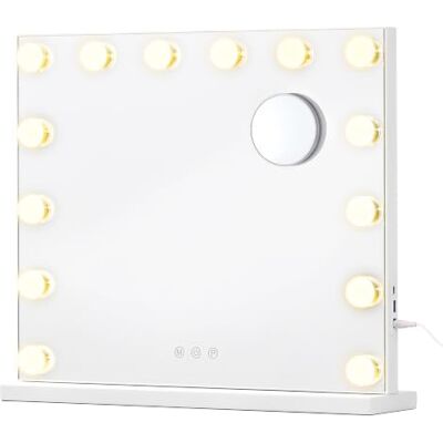 SONGMICS Specchio Trucco con Luci, 15 LED Dimmerabili, 3 Colori, Specchio Ingranditore 10x, Porte USB, da Tavolo o Parete, 44 x 50 x 5,7 cm, Bianco Opaco, Collezione BERIT SONGMICS Specchio Trucco con Luci, 15 LED Dimmerabili, 3 Colori, Specchio Ingranditore 10x, Porte USB, da Tavolo o Parete, 44 x 50 x 5,7 cm, Bianco Opaco, Collezione BERIT