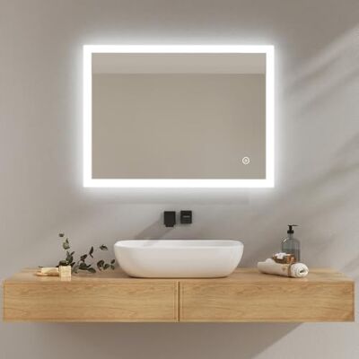 EMKE Specchio da bagno a LED 60 x 80 cm, Specchio da bagno con luce LED bianca fredda, Specchio murale con interruttore touch, IP44, risparmio energetico Specchio da bagno, Specchio da bagno LED EMKE Specchio da bagno a LED 60 x 80 cm, Specchio da bagno con luce LED bianca fredda, Specchio murale con interruttore touch, IP44, risparmio energetico Specchio da bagno, Specchio da bagno LED