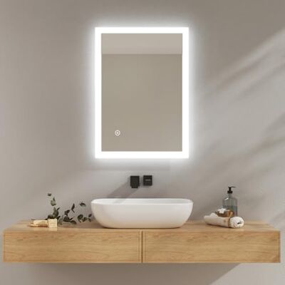 EMKE Specchio da bagno LED 50x70 cm, Specchio da bagno con luce LED bianca fredda, Specchio murale con interruttore touch, IP44, risparmio energetico Specchio da bagno, Specchio da bagno LED EMKE Specchio da bagno LED 50x70 cm, Specchio da bagno con luce LED bianca fredda, Specchio murale con interruttore touch, IP44, risparmio energetico Specchio da bagno, Specchio da bagno LED