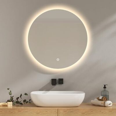 EMKE Specchio bagno con luce 60 cm diametro, specchio bagno LED rotondo con interruttore tattile + regolabile + 3 colori + funzione di memoria, specchio parete modello B EMKE Specchio bagno con luce 60 cm diametro, specchio bagno LED rotondo con interruttore tattile + regolabile + 3 colori + funzione di memoria, specchio parete modello B