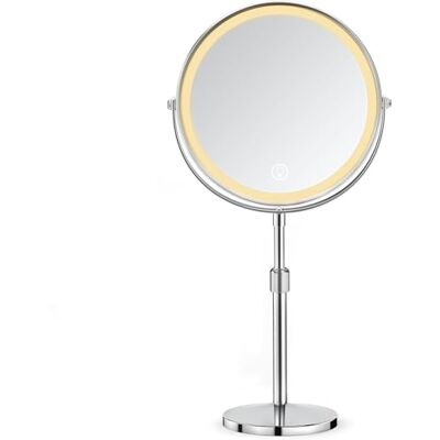 AIMAX Specchio trucco con luci e specchio ingranditore 10x/1x doppia faccia, Ricaricabile USB, Rotazione 360°, Altezza regolabile 38-48 cm, 3 colori luce dimmerabile, Batteria 2000 mAh, Argento AIMAX Specchio trucco con luci e specchio ingranditore 10x/1x doppia faccia, Ricaricabile USB, Rotazione 360°, Altezza regolabile 38-48 cm, 3 colori luce dimmerabile, Batteria 2000 mAh, Argento