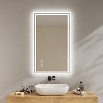 EMKE Specchio da bagno con illuminazione, 100 x 60 cm, con rivestimento anti-appannamento, bianco freddo, dimmerabile, touch, funzione di memoria, spegnimento automatico IP44, risparmio energetico EMKE Specchio da bagno con illuminazione, 100 x 60 cm, con rivestimento anti-appannamento, bianco freddo, dimmerabile, touch, funzione di memoria, spegnimento automatico IP44, risparmio energetico