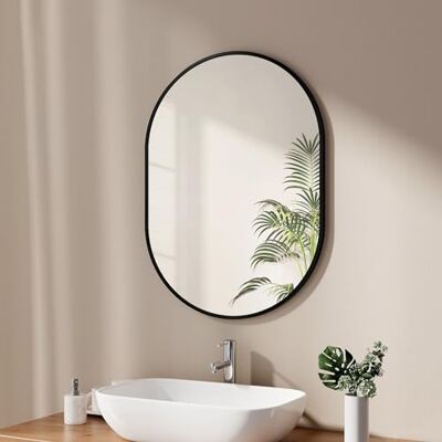 EMKE Specchio Bagno 60 x 80 cm, Specchio da parete Bagno Telaio Nero, Specchio da parete Ovale, Orizzontale/Verticale, per Bagno, Corridoio, Soggiorno, Camera, WC Ospiti EMKE Specchio Bagno 60 x 80 cm, Specchio da parete Bagno Telaio Nero, Specchio da parete Ovale, Orizzontale/Verticale, per Bagno, Corridoio, Soggiorno, Camera, WC Ospiti