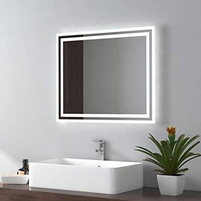 EMKE Specchio da bagno con illuminazione 50 x 60 cm, specchio da bagno con interruttore a levetta + antiappannamento+2 colori luce bianco caldo/bianco freddo, orizzontale/verticale LED specchio da EMKE Specchio da bagno con illuminazione 50 x 60 cm, specchio da bagno con interruttore a levetta + antiappannamento+2 colori luce bianco caldo/bianco freddo, orizzontale/verticale LED specchio da