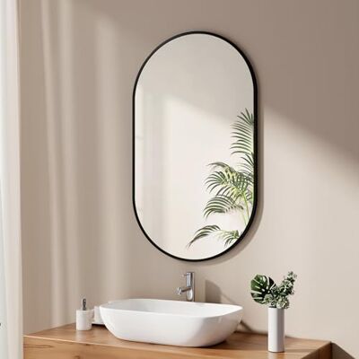 EMKE Specchio da bagno ovale, 60 x 100 cm, con cornice nera, ovale, orizzontale/verticale, colore nero, decorativo, HD da parete per bagno, corridoio EMKE Specchio da bagno ovale, 60 x 100 cm, con cornice nera, ovale, orizzontale/verticale, colore nero, decorativo, HD da parete per bagno, corridoio