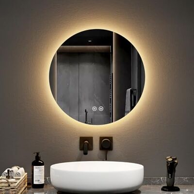 EMKE Specchio da bagno con illuminazione, rotondo, diametro 50 cm, con 3 colori luminosi, dimmerabile, funzione memoria, interruttore touch, IP44, retroilluminato a risparmio energetico, rotondo EMKE Specchio da bagno con illuminazione, rotondo, diametro 50 cm, con 3 colori luminosi, dimmerabile, funzione memoria, interruttore touch, IP44, retroilluminato a risparmio energetico, rotondo