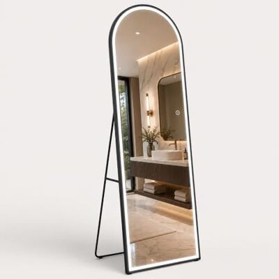 Relaxdays Specchio a figura intera con illuminazione, 160 x 50 cm, nero a arco, 2-in-1 da appoggio e da parete, metallo Relaxdays Specchio a figura intera con illuminazione, 160 x 50 cm, nero a arco, 2-in-1 da appoggio e da parete, metallo