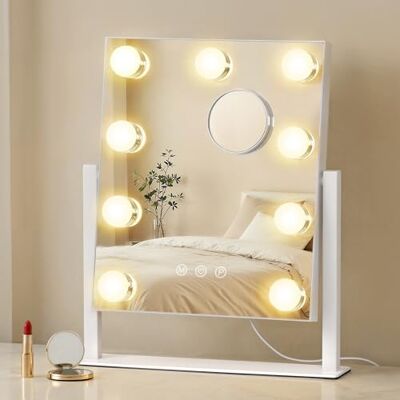 SONGMICS Specchio da Trucco con Luci, Controllo Touch, 9 LED Dimmerabili, 3 Temperature Colore, 25 x 30 cm, Bianco Opaco SONGMICS Specchio da Trucco con Luci, Controllo Touch, 9 LED Dimmerabili, 3 Temperature Colore, 25 x 30 cm, Bianco Opaco