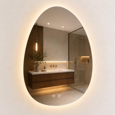 Relaxdays Specchio Ciottolo, LED regolabile, antiappannante, IP44, 75x52 cm Specchio LED touch, 3 modalità di luce, funzione riscaldante, bagno asimmetrico, vetro e ferro, cavo con spina Euro Relaxdays Specchio Ciottolo, LED regolabile, antiappannante, IP44, 75x52 cm Specchio LED touch, 3 modalità di luce, funzione riscaldante, bagno asimmetrico, vetro e ferro, cavo con spina Euro