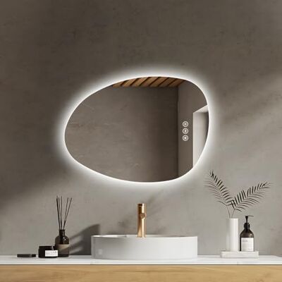EMKE Specchio da bagno con illuminazione, asimmetrico LED con illuminazione, 65 x 45 cm, interruttore touch, 3 colori di luce, dimmerabile, senza appannamento, IP44, risparmio energetico EMKE Specchio da bagno con illuminazione, asimmetrico LED con illuminazione, 65 x 45 cm, interruttore touch, 3 colori di luce, dimmerabile, senza appannamento, IP44, risparmio energetico