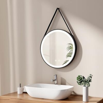 EMKE Specchio con illuminazione, 50 cm, rotondo con anti appannamento, luce bianca fredda dimmerabile, funzione di memoria, touch, spegnimento automatico, risparmio energetico EMKE Specchio con illuminazione, 50 cm, rotondo con anti appannamento, luce bianca fredda dimmerabile, funzione di memoria, touch, spegnimento automatico, risparmio energetico