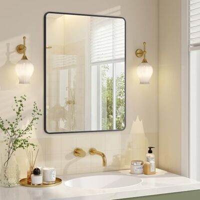 SONGMICS Specchio Bagno, Specchio da Parete, Rettangolare, Cornice in Alluminio, 81 x 61 cm, Pellicola di Sicurezza, 2 Opzioni di Sospensione, Soggiorno Camera da Letto, Nero Inchiostro SONGMICS Specchio Bagno, Specchio da Parete, Rettangolare, Cornice in Alluminio, 81 x 61 cm, Pellicola di Sicurezza, 2 Opzioni di Sospensione, Soggiorno Camera da Letto, Nero Inchiostro