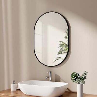 EMKE Specchio da bagno ovale, 50 x 70 cm, con cornice nera, ovale, orizzontale/verticale, colore nero, decorativo, HD da parete per bagno, corridoio EMKE Specchio da bagno ovale, 50 x 70 cm, con cornice nera, ovale, orizzontale/verticale, colore nero, decorativo, HD da parete per bagno, corridoio