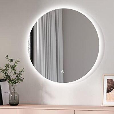 EMKE Specchio da bagno LED rotondo 80 cm con illuminazione bianco freddo 6500 K, con interruttore tattile EMKE Specchio da bagno LED rotondo 80 cm con illuminazione bianco freddo 6500 K, con interruttore tattile