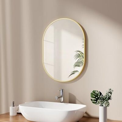 EMKE Specchio da bagno ovale 45 x 60 cm con cornice dorata, specchio da parete ovale orizzontale/verticale, specchio ovale dorato, decorativo HD da parete per bagno, corridoio EMKE Specchio da bagno ovale 45 x 60 cm con cornice dorata, specchio da parete ovale orizzontale/verticale, specchio ovale dorato, decorativo HD da parete per bagno, corridoio
