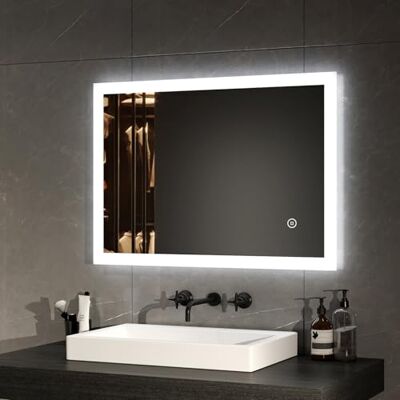 EMKE Specchio da bagno, specchio a LED, 70 x 50 cm, specchio da bagno rettangolare con interruttore tattile, anti-appannamento, luce bianca fredda EMKE Specchio da bagno, specchio a LED, 70 x 50 cm, specchio da bagno rettangolare con interruttore tattile, anti-appannamento, luce bianca fredda