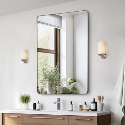 VEVOR Specchio da Trucco da Parete, 1220 x 915 mm, Cornice in Lega di Alluminio, Pellicola Antideflagrante, Antigraffio, Staffa a Forma di Z, Adatto per Bagno e Soggiorno VEVOR Specchio da Trucco da Parete, 1220 x 915 mm, Cornice in Lega di Alluminio, Pellicola Antideflagrante, Antigraffio, Staffa a Forma di Z, Adatto per Bagno e Soggiorno