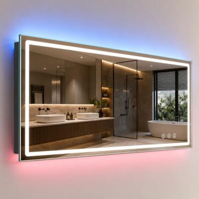 Relaxdays specchio bagno, dimmerabile, 3 colori di luce, vetro antiappannamento, retroilluminazione RGB, IP44 Relaxdays specchio bagno, dimmerabile, 3 colori di luce, vetro antiappannamento, retroilluminazione RGB, IP44