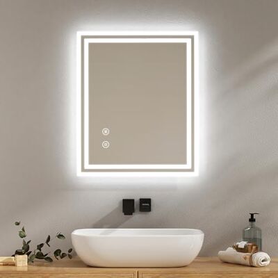 EMKE Specchio da bagno con illuminazione, 50 x 60 cm, con rivestimento anti-appannamento, bianco freddo, dimmerabile, touch, funzione di memoria, spegnimento automatico IP44, risparmio energetico EMKE Specchio da bagno con illuminazione, 50 x 60 cm, con rivestimento anti-appannamento, bianco freddo, dimmerabile, touch, funzione di memoria, spegnimento automatico IP44, risparmio energetico