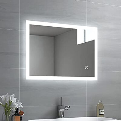 EMKE , Specchio da bagno a LED, 50 x 70 cm, luce bianca fredda, specchio da parete con interruttore touch IP44, a risparmio energetico, colore bianco freddo EMKE , Specchio da bagno a LED, 50 x 70 cm, luce bianca fredda, specchio da parete con interruttore touch IP44, a risparmio energetico, colore bianco freddo