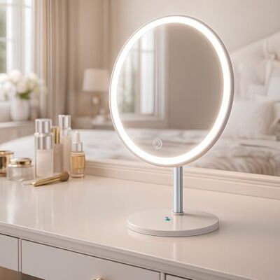 BEPER Specchio Trucco LED con Luce Dimmerabile, Specchio Make Up con 3 Modalità Luce, Touch, Ricaricabile USB-C, Inclinazione 90°, Base Stabile BEPER Specchio Trucco LED con Luce Dimmerabile, Specchio Make Up con 3 Modalità Luce, Touch, Ricaricabile USB-C, Inclinazione 90°, Base Stabile