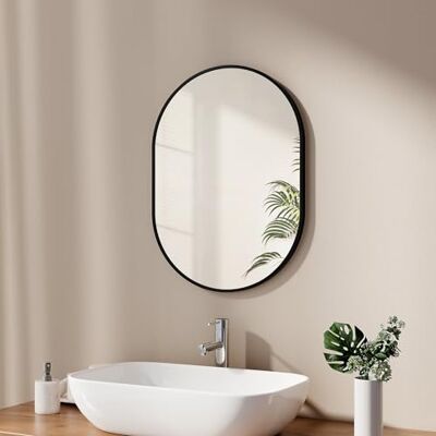 EMKE Specchio da bagno ovale, 45 x 60 cm, con cornice nera, ovale, orizzontale/verticale, colore nero, decorativo, HD da parete per bagno, corridoio EMKE Specchio da bagno ovale, 45 x 60 cm, con cornice nera, ovale, orizzontale/verticale, colore nero, decorativo, HD da parete per bagno, corridoio