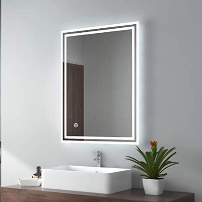 EMKE Specchio da bagno a LED, 80 x 60 cm, illuminazione touch + antiappannamento, 3 colori di luce, IP44, a risparmio energetico EMKE Specchio da bagno a LED, 80 x 60 cm, illuminazione touch + antiappannamento, 3 colori di luce, IP44, a risparmio energetico