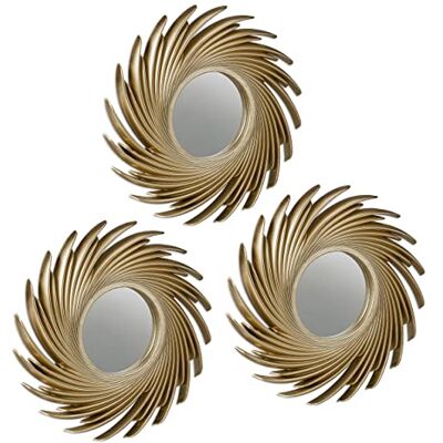 Relaxdays Set da 3 Specchi a Forma di Sole, per Parete, Rotondi, Cornice Decorativa in Plastica, Diametro 25 cm, Oro Relaxdays Set da 3 Specchi a Forma di Sole, per Parete, Rotondi, Cornice Decorativa in Plastica, Diametro 25 cm, Oro