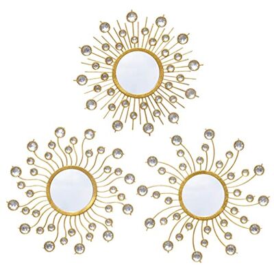 wotieuns Set di 3 specchi decorativi da parete, motivo a raggi di sole, stile boemio, dorato, decorazione in metallo, specchio da appendere, per soggiorno, camera da letto, bagno, 9,25 x 9,25 pollici wotieuns Set di 3 specchi decorativi da parete, motivo a raggi di sole, stile boemio, dorato, decorazione in metallo, specchio da appendere, per soggiorno, camera da letto, bagno, 9,25 x 9,25 pollici