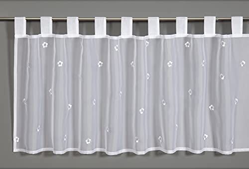 Gardinia Tendina da Bistrot, Voile con Fiori, Traslucido e Trasparente, Bianco, 140 x 48 cm