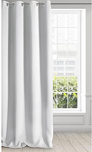 Eurofirany LOGAN Tenda Oscurante Extra Lunga 1 Unità, Occhielli, Blocco della Luce, Oscuramento della Stanza, Camera da Letto, Soggiorno, 135x250 cm, Bianco