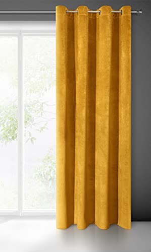 Eurofirany VILLA Tenda Oscurante, Tenda con Occhielli 1 pz, Tenda Extra Lunga, Elegante, Tinta Unita, Soggiorno, Camera da Letto, Densità 290 g/m², 140x250 cm, Giallo Senape