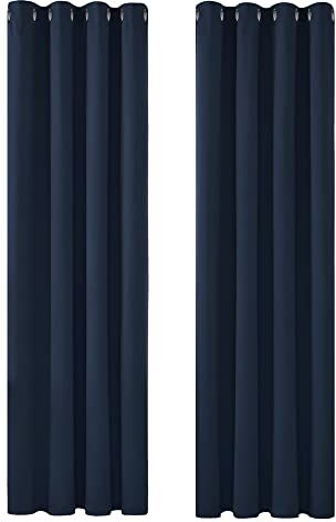 Deconovo Tende Camera da Letto Oscuranti per Interni 2 Pezzi 280 CM Altezza, Tende Termiche Isolanti Tinta Unita con Occhielli, 140x280 CM (Larghezza x Altezza), Blu Navy