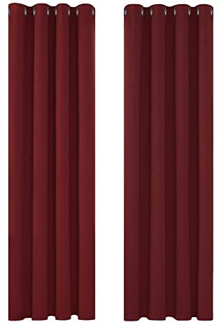 Deconovo Tende oscuranti isolanti termiche anti fredde, tende per camera da letto ragazza, design moderno con occhielli, 132 x 214 cm (larghezza x altezza), no?l rosso, 2 pezzi