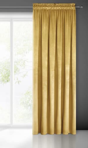 Eurofirany PIERRE Tenda in Velluto con Fettuccia Arricciatenda 1 Pz. Tenda Termica Isolante in Velluto, Opaca, Oscurante, Per cameretta, Soggiorno, 140x300 cm, Giallo Senape