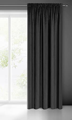 Eurofirany PIERRE Tenda in Velluto con Fettuccia Arricciatenda 1 Pz. Tenda Termica Isolante in Velluto, Opaca, Oscurante, Per cameretta, Soggiorno, 140x300 cm, Nero