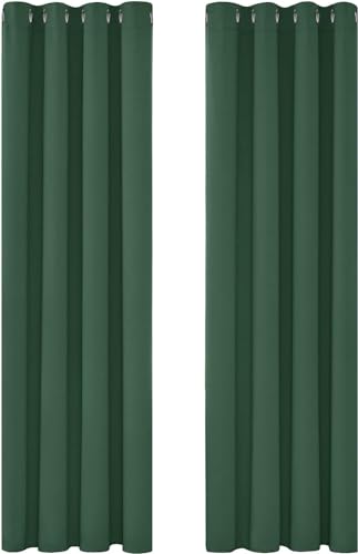 Deconovo Tende per Interni Oscuranti 2 Pezzi 290 CM Altezza, Tende Camera da Letto Coprente Moderne con Occhielli, 140x290 CM (Larghezza x Altezza), Verde Scuro