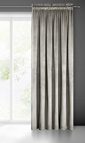 Eurofirany PIERRE Tenda in Velluto con Fettuccia Arricciatenda 1 Pz. Tenda Termica Isolante in Velluto, Opaca, Oscurante, Per cameretta, Soggiorno, 140x300 cm, Beige Scuro