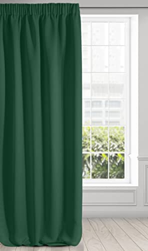 Eurofirany LOGAN Tenda Oscurante Extra Lunga 1 Unità, Rod Pocket, Fettuccia Arricciatenda, Blocco della Luce, Oscuramento della Stanza, Camera da Letto, Soggiorno, 135x270 cm, Verde Scuro