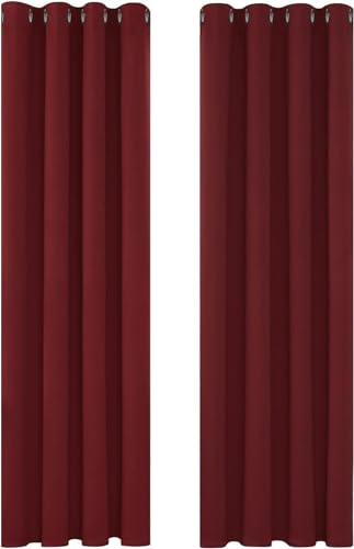 Deconovo Tende Oscuranti per Interni 2 Pezzi 210 CM Altezza, Tende Soggiorno Moderne Termiche per Casa, con Occhielli, 140x210 CM (Larghezza x Altezza), Rosso Scuro