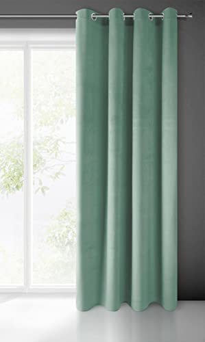 Eurofirany Pierre Occhielli-1 Pz. Tenda Termica Isolante in Velluto, Opaca, Oscurante, per cameretta, Soggiorno, Poliestere, Verde Acqua, 140x250 cm