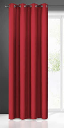 Eurofirany Rita Tenda Liscia Semplice Monocolore – 8 Occhielli Moderni, Camera da Letto, Soggiorno, Salone, cameretta dei Bambini, 1 Pezzo, Poliestere, Colore: Rosso, 140x250 cm