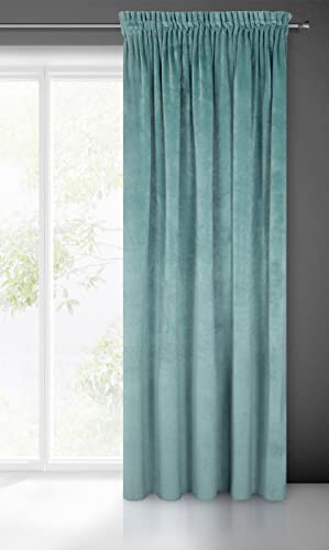 Eurofirany VILLA Tenda Oscurante, Tenda con Fettuccia Arricciatenda 1 pz, Tenda Extra Lunga, Elegante, Tinta Unita, Soggiorno, Camera da Letto, Densità 290 g/m², 140x270 cm, Verde Acqua