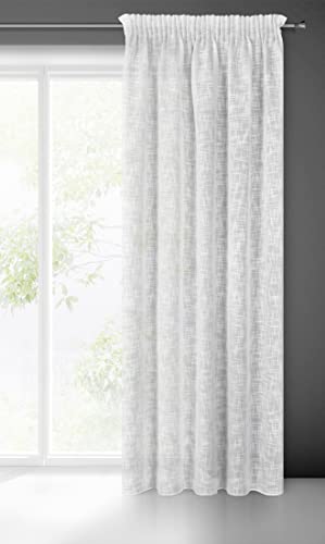 Eurofirany Tenda effetto lino con volant, 1 pezzo – Tenda da finestra in stile bohémien, 140 x 270 cm, colore bianco