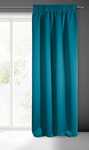 Eurofirany LOGAN Tenda Oscurante Extra Lunga 1 Unità, Rod Pocket, Fettuccia Arricciatenda, Blocco della Luce, Oscuramento della Stanza, Camera da Letto, Soggiorno, 135x270 cm, Verde Acqua