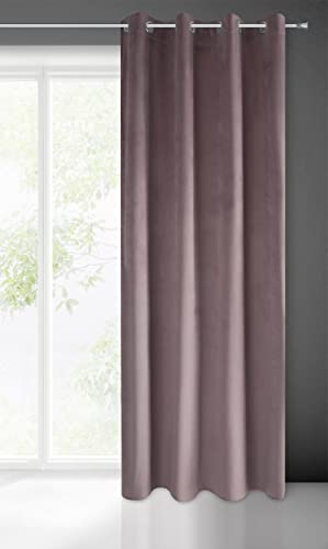 Eurofirany Tenda Pierre in velluto con occhielli, per soggiorno, camera da letto, moderna, classica, occhielli in metallo, 1 pezzo, 215 g/m², rosa chiaro, 140 x 250 cm