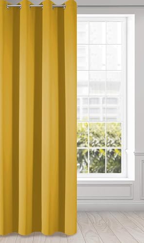 Eurofirany LOGAN Tenda Oscurante Extra Lunga 1 Unità, Occhielli, Blocco della Luce, Oscuramento della Stanza, Camera da Letto, Soggiorno, 140x270 cm, Giallo Senape