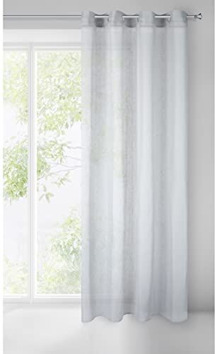 Eurofirany Tenda in lino Optic Lexy con occhielli, 1 pezzo, Eco Boho naturale, per soggiorno, camera da letto, 300 x 250 cm, colore bianco