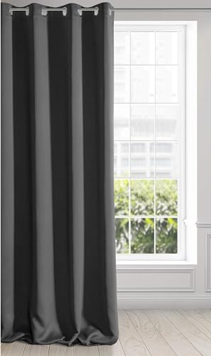 Eurofirany LOGAN Tenda Oscurante Extra Lunga 1 Unità, Occhielli, Blocco della Luce, Oscuramento della Stanza, Camera da Letto, Soggiorno, 140x270 cm, Nero